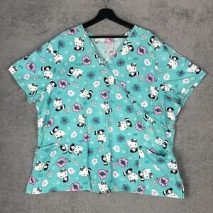 Hello Kitty Scrub Top Women 3X Blue Cartoon Pediatric Nurse Uniform Medical